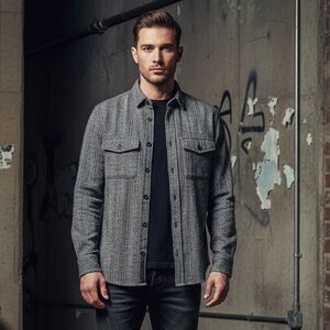 Amongst Others Black & White Textured Button Down Shaket Grunge Whimsigoth Sz S